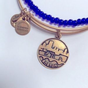Alex & Ani Boston Gold Royal Blue Bead Bracelet Set